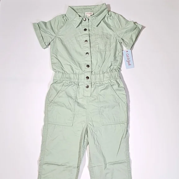 Cat & Jack Girl's Short Sleeve Jumpsuit Utility Boilersuit Sage Size M, L, & XL - Picture 15 of 16